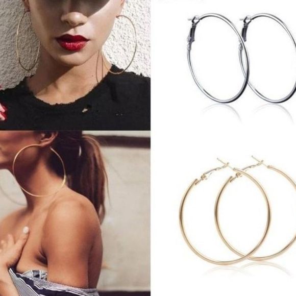 CLEARANCE SALE Women's Big Silver Circle Hoop Bohemian Pierced Fashion Earrings - Picture 4 of 6